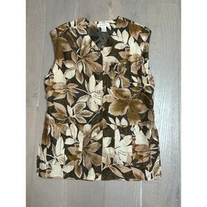 Vintage Bogari Silk Button Up Tunic Sz M Brown Floral Artsy Folk Hipster‎ 90's